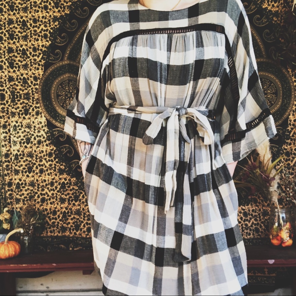 Plaid Anthropologie dress with tied waist